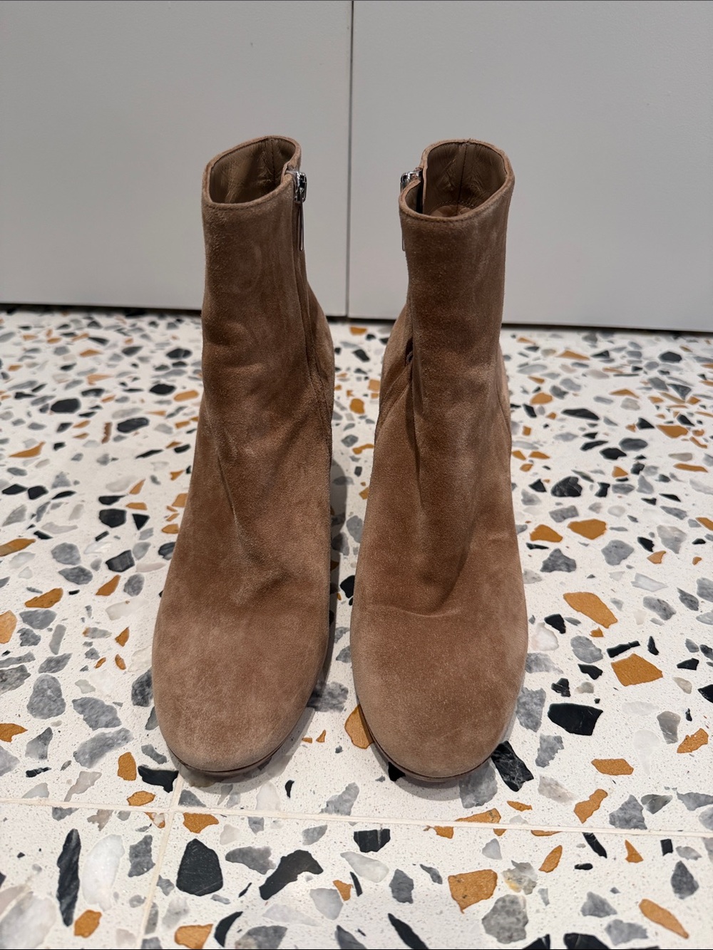 Gianvito Rossi Taupe Suede Ankle Booties with Side Zip